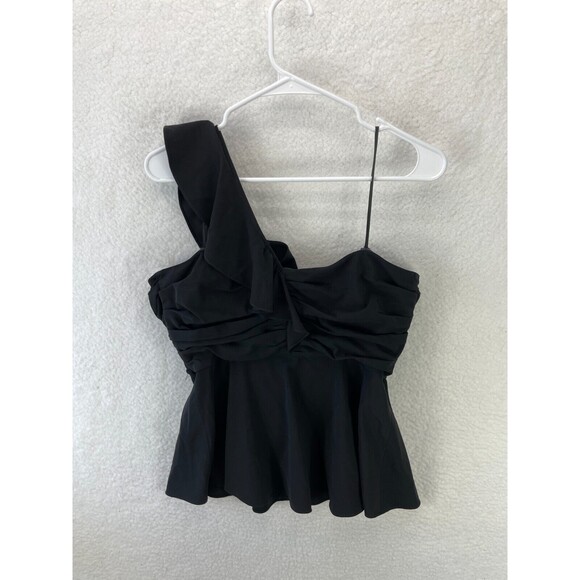 Veronica Beard One Shoulder Top Womens 10 Black Draped Ruffle Cocktail Party - Picture 9 of 9